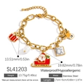 Golden stainless steel Christmas charm bracelet featuring reindeer and pearl pendants - Santa Claus Reindeer Multi-Pendant Bracelet (SL41203)