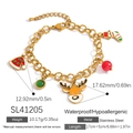 18K gold plated stainless steel Christmas charm bracelet with elk and gem pendants - Christmas Sock Reindeer Multi-Pendant Bracelet (SL41205)