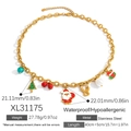 Golden stainless steel Christmas necklace featuring reindeer, bells, and Santa charms - Santa Claus Christmas Tree Multi-Pendant Necklace (XL31175)