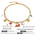 18K gold-plated stainless steel Christmas necklace with festive deer and tree charms - Christmas Sleigh Reindeer Multi-Pendant Necklace (XL31176)