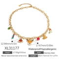 Golden stainless steel Christmas necklace featuring reindeer, bells, and holiday charms - Christmas Hat Reindeer Multi-Pendant Necklace (XL31177)