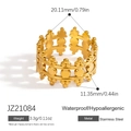 Gouden kroon holle roestvrijstalen verstelbare ring met afmetingen en 3,3g gewichtsdetail - Holle Stip Kroon Stijl (JZ21084)