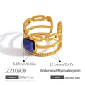 Multi-layer 18K gold plated stainless steel ring featuring a square blue turquoise stone - Marble Blue (JZ21090B)