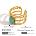 Minimalist gold stainless steel tiered ring with square green gemstone and chain element - Turquoise Color (JZ21090D)