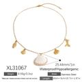 Wasserdichte Gold-Edelstahlkette mit Muschel- und tropischen Fisch-Anhängern - Ozean Muschel Fischschwanz Stil (XL31067)