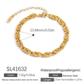 Bracciale a catena cubana in acciaio inossidabile placcato oro 18K, impermeabile e anallergico - Stile a Maglia Cava Ovale Larga (SL41632)