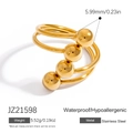 18K gold plated stainless steel spiral ring with four 6mm beads waterproof jewelry - Spiral Four Sphere Gold Open Ring (JZ21598)