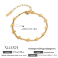 18K gold plated stainless steel bracelet featuring delicate flower charms and lobster clasp - Mini Flower Design (SL41621)