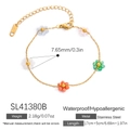 Bracciale in acciaio inossidabile con fiori colorati, placcato oro 18 carati e perline - Stile Fiore Multicolore (SL41380B)