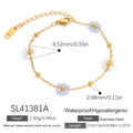 Bracciale in acciaio inossidabile placcato oro 18K con fiori smaltati blu e bianchi - Stile Fiore Blu Chiaro E Bianco (SL41381A)