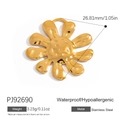 Golden stainless steel sunflower pendant with hammer texture and 26.81mm diameter - Gold Ten Petal Hammered Sunflower Charm (PJ92690)