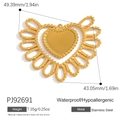 Polished golden stainless steel heart pendant with beaded border and 18K gold plating - Beaded Edge Smooth Center Heart Charm (PJ92691)
