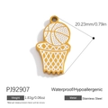 Vergoldeter Edelstahl Basketballkorb Anhänger mit weißem Emaille-Finish für Halsketten - Basketballkorbform (PJ92907)