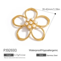 Golden five-petal flower stainless steel pendant with seven white pearls inlay - Seven Pearl Inlaid Gold Five Petal Flower Charm (PJ92693)