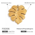 18K gold plated stainless steel monstera leaf charm pendant with size and weight specs - Gold Hollow Monstera Leaf Charm (PJ92696)