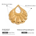 Golden fan-shaped teardrop pendant in stainless steel with large waterproof design - Gold Fan Shape Teardrop Charm (PJ92697)