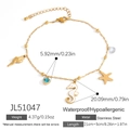 Chevillère en acier inoxydable doré 18K avec breloques hippocampe, étoile de mer et gemme - Série Océan Style Hippocampe Étoile de Mer Conque (JL51047)