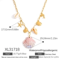 Marine style stainless steel necklace with ocean charms and pink shell in 18K gold finish - Pink Shell Starfish Style (XL31718)