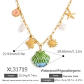 Titanium steel necklace with gold shells and pearls charms for summer beach wear - Blue Green Shell Turtle Style (XL31719)
