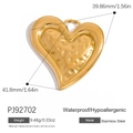 Polished heart-shaped 18K gold-plated stainless steel pendant with hammered texture - Double Layer Mirror Hammered Heart Charm (PJ92702)