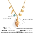 Gold stainless steel necklace with sea shell and starfish pendants for summer vacation - Light Blue Starfish Seahorse Style (XL31720)
