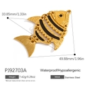 Golden stainless steel articulated fish pendant with black enamel finish for DIY jewelry - Black Enamel Articulated Fish Charm (PJ92703A)