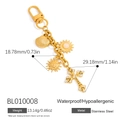 Charm per borsa in acciaio inossidabile placcato oro 18K con sole, croce e conchiglia - Stile Croce Sole (BL010008)