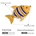 Articulated fish pendant in 18K gold plated stainless steel with blue enamel details - Dark Blue Enamel Multi-Jointed Fish Charm (PJ92703B)