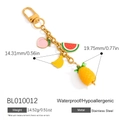 Porte-clés en acier inoxydable plaqué or 18 carats avec breloques pêche, pastèque et banane - Style Fruit Tropical (BL010012)