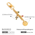 Porte-clés en acier inoxydable plaqué or 18K avec œil porte-bonheur et croix - Style Pierre Mauvais Œil (BL010013)