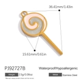 Pink and grey enamel lollipop pendant in gold-plated stainless steel with dimensions - Spiral Lollipop Style (PJ92074B)