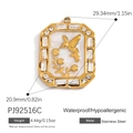 Rectangular gold stainless steel pendant featuring a hummingbird relief and zircon border - White Hummingbird Rectangle Style (PJ92516C)