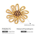18K gold plated stainless steel hollow flower pendant with dimensions 44.81mm and 7.23g weight - Hollow Petal Charm with Dark Brown Center (PJ92817C)