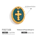 Golden stainless steel oval pendant with blue base and cross relief in detail - Cyan Blue Cross Oval Style (PJ92716B)