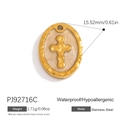 Oval stainless steel pendant with embossed cross in 18K gold plated waterproof finish - Beige Marble Cross Oval Style (PJ92716C)