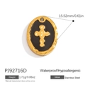 Oval stainless steel pendant with black enamel, golden cross and hammered texture - Black Cross Oval Style (PJ92716D)