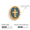 Waterproof blue enamel cross pendant in gold-plated stainless steel for DIY jewelry - Deep Blue Cross Oval Style (PJ92716E)
