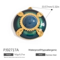 Gold stainless steel round enamel pendant with blue starlight inlay for jewelry DIY - Dark Blue Starry Enamel Circle Charm (PJ92717A)