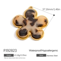 18K gold plated stainless steel flower pendant with tortoiseshell resin inlay - Tortoise Shell Texture Flower Shape Charm (PJ92823)