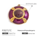 Stainless steel purple enamel pendant necklace accessory in golden finish 33.57mm - Purple Hemispheric Enamel Gold Circle Charm (PJ92717C)