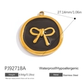 Golden stainless steel round pendant with black enamel and gold butterfly bow design - Black Bow Round Style (PJ92718A)