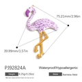 18K gold plated stainless steel flamingo pendant with purple and white enamel finish - Purple Texture Quicksand Flamingo Charm (PJ92824A)