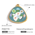 Blauwe emaille roestvrijstalen driehoekige hanger met vredesduif en bloemmotief - Meerblauw Vredesduif Bloemen (PJ92770)