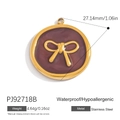 18K gold plated stainless steel round pendant with purple enamel bow design - Purple Bow Round Style (PJ92718B)