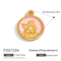 Golden 18K stainless steel round angel relief pendant with pink background detail - Pink Angel (PJ92719A)