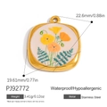 18K vergulde roestvrijstalen hanger met gele en oranje bloemmotieven van kunsthars - Gouden Vierkant Bloemen (PJ92772)