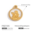 18K gold plated stainless steel round angel pendant with white enamel and rope border - White Angel (PJ92719C)