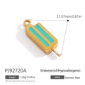 Popsicle-shaped stainless steel charm with blue and white enamel inlay in gold finish - Blue Popsicle Style (PJ92720A)