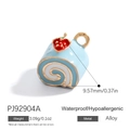 Light blue Swiss roll cake charm with strawberry detail in 18K gold plated alloy - Blue Strawberry Swiss Roll (PJ92904A)