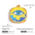 18K gold plated stainless steel square pendant with blue evil eye enamel charm - Yellow Starry Evil Eye (PJ92775)